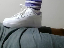 Shoejob teasing in white Nike Air Force 1's low-cut
