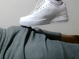 Shoejob teasing in white Nike Air Force 1's low-cut