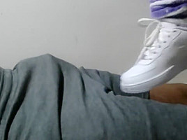 Shoejob teasing in white Nike Air Force 1's low-cut
