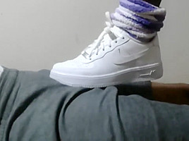Shoejob teasing in white Nike Air Force 1's low-cut