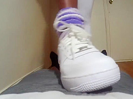 Shoejob teasing in white Nike Air Force 1's low-cut
