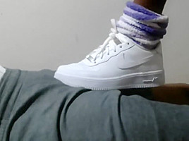 Shoejob teasing in white Nike Air Force 1's low-cut