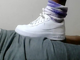 Shoejob teasing in white Nike Air Force 1's low-cut