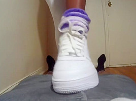 Shoejob teasing in white Nike Air Force 1's low-cut