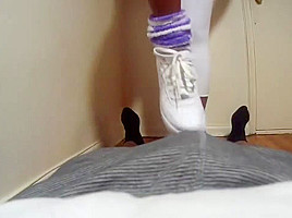 Shoejob teasing in white Nike Air Force 1's low-cut