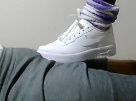 Shoejob teasing in white Nike Air Force 1's low-cut