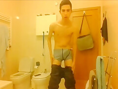 Skinny Uncut teen 18+ Strips And Jerks In Bathroom Porn