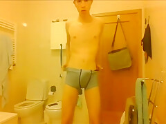 Skinny Uncut teen 18+ Strips And Jerks In Bathroom Porn