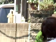 Skinny brown-haired school-girls makes loud sound during quick sharking