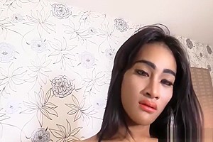 Skinny ladyboy analyzed and jerking off