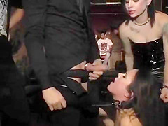 Spanish cutie gangbang in public bar