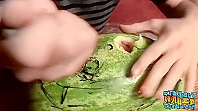 Straight Inked Guys Fuck Watermelons Until Cumming