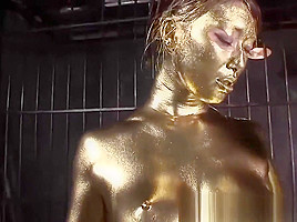 Strange japanese gold fetish with hot babe giving footjob