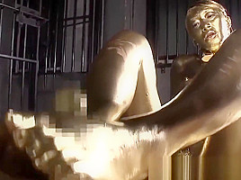 Strange japanese gold fetish with hot babe giving footjob