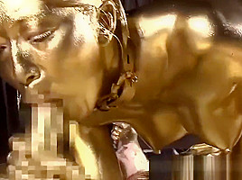 Strange japanese gold fetish with hot babe giving footjob