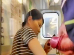 Stroking his small penis on the train