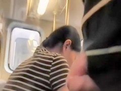 Stroking his small penis on the train