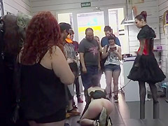 Sub with butt plug tail in public