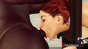 Super busty brunette in cuffs gets fucked hard by a big black cock