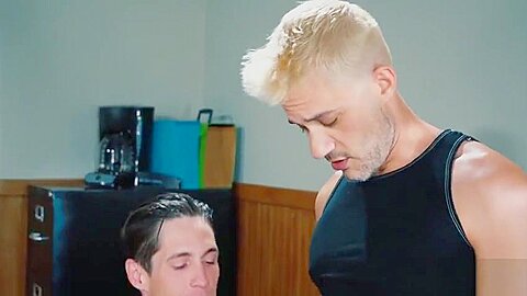 The officer bending him over his desk to open his hole