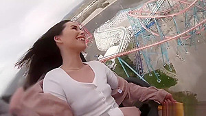 Thick Ass Brunette in Pantyhose Rides More than Roller Coaster