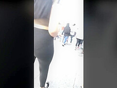 Thick ass Latina black leggins on street