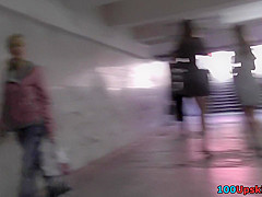 Thong upskirt footage of a slim babe wearing mini skirt