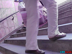Thong upskirt footage of a slim babe wearing mini skirt