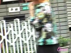 Three hot Asian ladies were exposed to skirt sharking