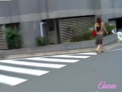 Three hot Asian ladies were exposed to skirt sharking
