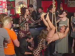 Three hot babes fucked in crowd