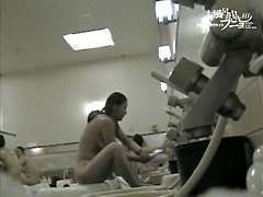 Threesome of Asian dolls helping each other wash in shower 03224