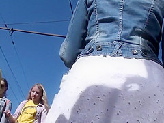 Tiny thong in the ass crack