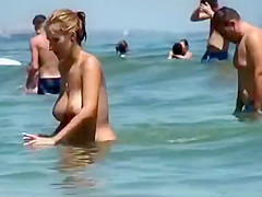 Topless women on a hot summer day