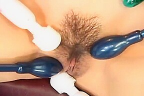 Toy fucking the brunette milf then cumming all over her tits
