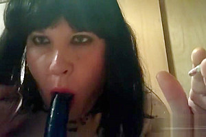 Ts Natalie Jenkins Smoking and sucking on a dildo