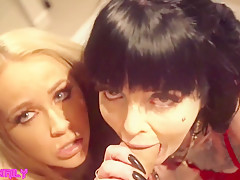 Two Slutty Best Friends Fuck & Suck Young Stud Dry After Squirting All Over Him!