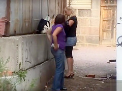 Two Ukrainian girls caught peeing outdoors