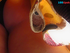 Upskirt panty of the brunette woman with pretty hot ass