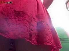 Upskirt porn with a skinny ass gal in a public place