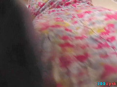Upskirt vid made in public shows flabby-ass gal