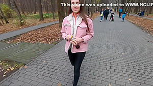 Walking around city park with Step sister and making public sex in the forest