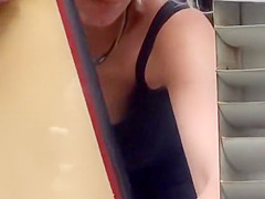 Watching her big boobs when she bends