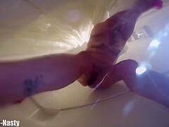 Whore Takes A Shower Spreads Legs Gags And Cleans And Shows Her Shaved Fuck Holes