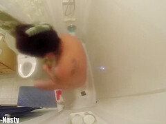 Whore Takes A Shower Spreads Legs Gags And Cleans And Shows Her Shaved Fuck Holes