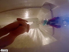 Whore Takes A Shower Spreads Legs Gags And Cleans And Shows Her Shaved Fuck Holes