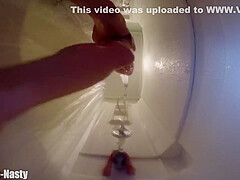 Whore Takes A Shower Spreads Legs Gags And Cleans And Shows Her Shaved Fuck Holes
