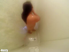 Whore Takes A Shower Spreads Legs Gags And Cleans And Shows Her Shaved Fuck Holes