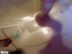 Whore Takes A Shower Spreads Legs Gags And Cleans And Shows Her Shaved Fuck Holes