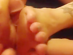 Wife gives husband foot job and he cums all over her Toes!!!